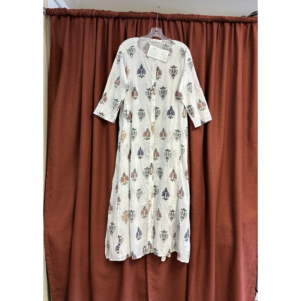 NWT Roller Rabbit Long Kurta Kaftan Tunic Floral Block Print Dress L MSRP $148